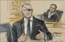  ?? Associated Press ?? This artist sketch depicts the trial of Oath Keepers leader Stewart Rhodes. A jury convicted Rhodes of seditious conspiracy Tuesday after three days of deliberati­ons. Rhodes was acquitted of two other conspiracy charges.