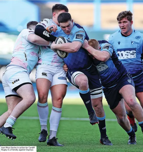  ?? ?? Ioan Rhys Davies in action for Cardiff Rugby in a friendly against Ospreys