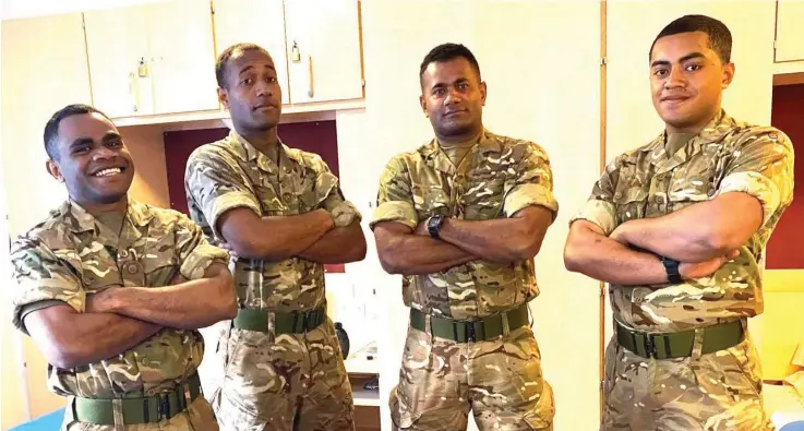  ??  ?? Some of the Fijian men who graduated from the Infantry Training Centre Catterick (ITCC) in the United Kingdom on October 8, 2020 (from left:) Bativesi Raleba, Waisea Ratokalau, Timoci Tubuilagi and Koto Tuilevuka.