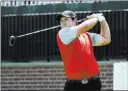  ?? KATHY KMONICEK/ THE ASSOCIATED PRESS ?? Patrick Reed tees off on the first hole Friday during the second round of The Barclays in Farmingdal­e, N.Y. He shot 3-under-par 68 for an 8-under 134 total and a two-stroke lead.