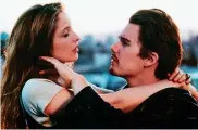  ??  ?? WELL-TRAVELLED: Lovers Julie Delpy and Ethan Hawke in Paris in the film Before Sunset