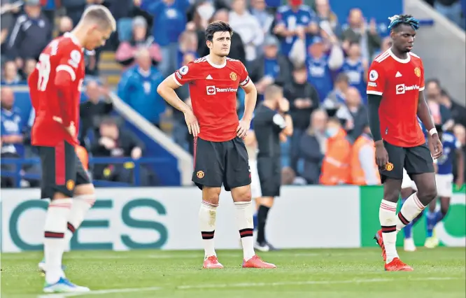  ?? ?? No answer: Scott Mctominay (left), Harry Maguire and Paul Pogba are left helpless at Leicester