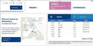 ?? (Capture d’écran, site de l’aéroport de Toulon-Hyères) ?? Hier, cinq vols ont accusé un retard allant de  min à  h .