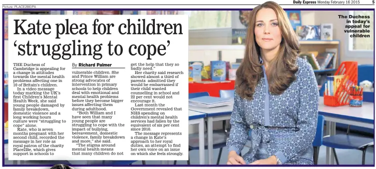  ??  ?? The Duchess in today’s appeal for vulnerable
children