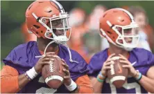  ?? BART BOATWRIGHT, THE GREENVILLE (S.C.) NEWS ?? Kelly Bryant, left, will open as Clemson’s starter. But Hunter Johnson is among those who could challenge him.