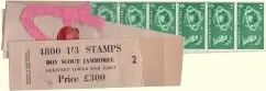  ?? ?? The 1957 Jubilee Jamboree 1/3d value from a roll of 4,800 stamps, showing the roll leader