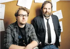  ??  ?? Rick and Morty creators Justin Roiland, left, and Dan Harmon, complement their differing styles on scripts.