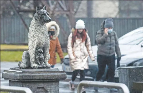  ?? (AP/Raul Mee) ?? The statue of stray Zorik is in front of a shopping center in Tallinn, Estonia. The statue is meant as a tribute both to Zorik and his animal companions, and to all strays.