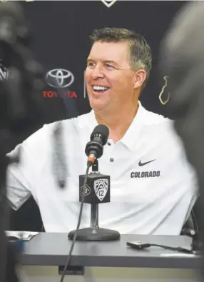  ?? Cliff Grassmick, Daily Camera ?? CU football coach Mike MacIntyre is trying to keep his team from looking too far ahead.