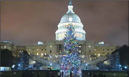  ?? ASSOCIATED PRESS ?? US Capitol Christmas Tree is seen at the US Capitol at night after negotiator­s sealed a deal for COVID relief Sunday in Washington.