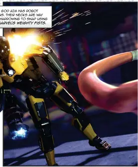 ??  ?? Thank God AIM has robot minions. Their necks are way less harrowing to snap using Ms. Marvel’s weighty fists.
