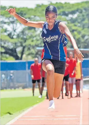  ?? Picture: JONA KONATACI ?? I believe I can fly ... Nainasa Waqa competes in the senior girls long jump event during the Dudley High School athletics inter-house competitio­n at the HFC Bank Stadium in Laucala Bay, Suva yesterday.