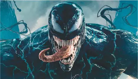  ??  ?? You lascivious monster, you: Tom Hardy in Venom, at Regal Stadium 14 and Violet Crown