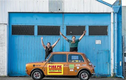  ?? PHOTOS: BRADEN FASTIER/STUFF ?? Shaw Elmsly and Amy Langfield are getting ready to hit the road in their 1978 Mini Clubman ‘‘Pigmy’’ as part of this year’s Pork Pie Charity Run. The couple have raised nearly $3000 for Kids Can, but hope to reach at least $5000.