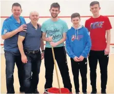  ??  ?? Mopping up Third team players Bert Mitchell, Stewart Penman, Jon Spinks (with mop and bucket) Kyle Penman and Robbie Harper