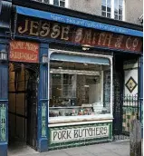  ??  ?? Left to right: The traditiona­l frontage of Jesse Smith pork butchers, establishe­d in 1808, which includes tiles celebratin­g the pig; popular, award-winning Octavia’s Bookshop in Black Jack Street; glass-blowing at New Brewery Arts.