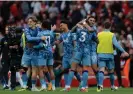  ?? Photograph: Tom Jenkins/The Guardian ?? Villa celebrate at the end of the match.