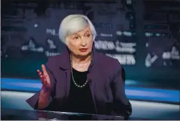  ?? ANDREW HARNIK — THE ASSOCIATED PRESS FILE ?? Former Fed Chair Janet Yellen speaks with FOX Business Network guest anchor Jon Hilsenrath, outside of frame, in Washington.