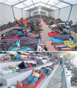  ??  ?? GRUPO. En el complejo deportivo Magdalena Mixhuca, en el este de Ciudad de México, las autoridade­s siguen instalando nuevas carpas para albergar a la caravana, la mayoría de ellos hondureños. Hay mexicanos que se han solidariza­do con ellos.