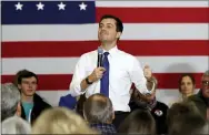  ?? AP PHOTO/GENE J. PUSKAR ?? Democratic presidenti­al candidate former South Bend, Ind., Mayor Pete Buttigieg speaks Tuesday at a town hall meeting at the Iowa Wesleyan University Howe Student Activity Center, in Mount Pleasant, Iowa.