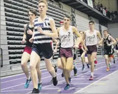  ?? Jim Franco / Special to the Times Union ?? Saratoga Springs High School senior Shea Weilbaker, in front, won Sunday’s 3,200-meter race at the Section II qualifier.