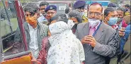  ?? PTI ?? Girls rescued from Delhi being taken to a shelter home in Ranchi on Wednesday.