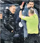  ??  ?? Marching orders: Dean Smith, the Aston Villa manager, is sent off by Jon Moss