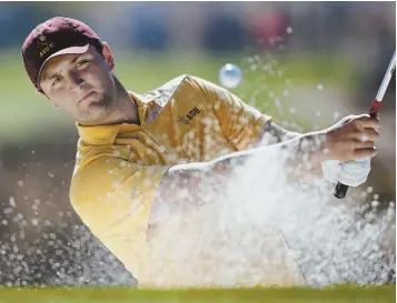  ?? AP PHOTO ?? HAVING A BLAST: Jon Rahm, showing playing in the Phoenix Open in 2015, shot a 7-under 64 to lead the Quicken Loans National in his profession­al golf debut.