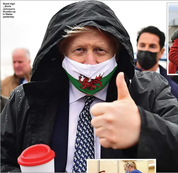  ??  ?? Good sign ...Boris Johnson’s thumbs-up in Wales yesterday