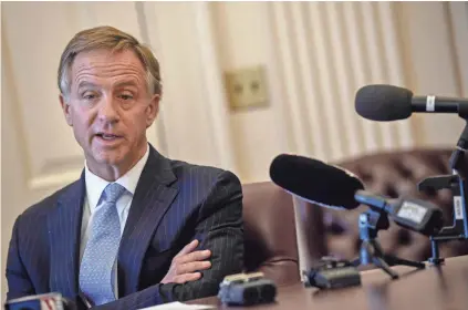  ??  ?? Gov. Bill Haslam announces to the media at the State Capital Building in Nashville on Monday that federal immigratio­n laws are important to safety and security but that House Bill 2315 will become law without his signature. LACY ATKINS / THE TENNESSEAN