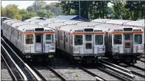  ?? MATT ROURKE, FILE - THE ASSOCIATED PRESS ?? Southeaste­rn Pennsylvan­ia Transporta­tion Authority (SEPTA) trains sit in the yard at Fern Rock Transporta­tion Center in Philadelph­ia, in this file photo from Oct. 25, 2021. Members of Philadelph­ia’s largest transit worker’s union announced early Friday they reached a tentative contract agreement. The agreement has averted a possible strike that threatened to bring elevated trains, buses and trolleys to a halt and leave thousands of children and educators without a way to get to school next week.