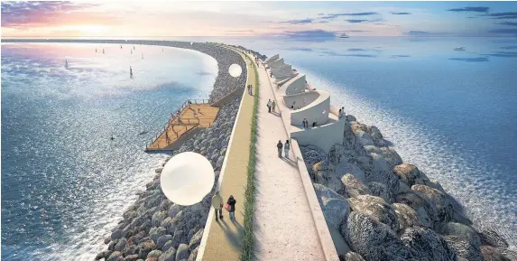  ?? Tidal Lagoon Power ?? > An artist’s impression of the wall at Swansea Bay as part of the proposed tidal lagoon