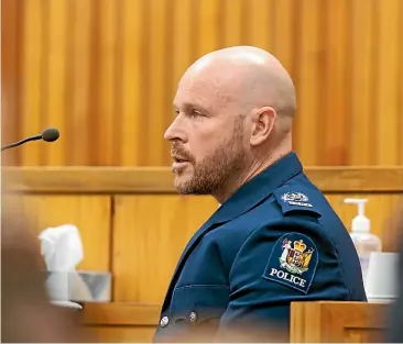  ?? SIMON O’CONNOR/STUFF ?? Senior Sergeant Kyle Davie spoke on the second day of a police manslaught­er trial in New Plymouth.