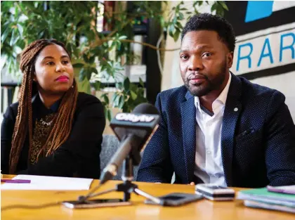  ?? JOHN KENNEY ?? Gertrude Dubois and Daniel Louis, shown Wednesday at the Centre for Research Action on Race Relations offices, say their arrest during Grand Prix weekend and the $888 fine they received were the result of racial profiling. “It has destroyed my confidence in police,” Louis says.