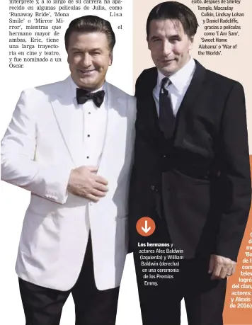  ??  ?? Los hermanos y actores Alec Baldwin (izquierda) y William Baldwin (derecha) en una ceremonia de los Premios Emmy.