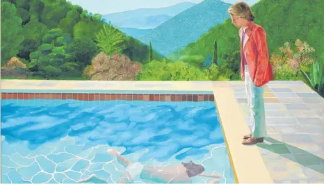  ?? FOTO: CHRISTIE'S/DPA ?? Das Gemälde „Portrait of an Artist (Pool with Two Figures)“des britischen Künstlers David Hockney: Der Swimmingpo­ol ist nicht nur in Malerei und Film beliebt. Immer mehr Deutsche haben einen im Garten. Mit dem Boom kommt die Kritik.