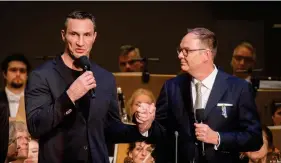 ?? Bild: Till Budde ?? "Adoptivkin­d Deutschlan­ds" und stolzer Ukrainer: Wladimir Klitschko dankte dem Veranstalt­er Harald Christ