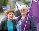  ?? PHOTO: DOMINICO ZAPATA/STUFF ?? Nurses Leonie Metcalfe, left, and Bronwyne Albright join demonstrat­ors outside the hospital.