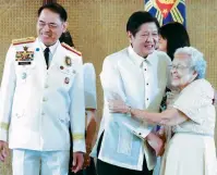  ?? ?? OATHTAKING – President Ferdinand R. Marcos Jr. gets a hug after administer­ing the oathtaking of newly promoted Philippine National Police star rank officers in Malacañan on Monday, March 18, 2024. (PPA)