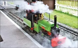  ??  ?? 11
PHOTO 9:
A nice family group as Rob Davidge from Leicester starts his loco off from Platform 1.
PHOTO 10: The 7¼-inch gauge ‘Susan Elizabeth’ built by Brian Holland departs from Platform 2.
PHOTO 11: Bob Danton powers through the station with his loco ‘Baloo’.
PHOTO 12: Bob again and Baloo passing father and son Jim and Clive Alderman as he heads out onto the main line.