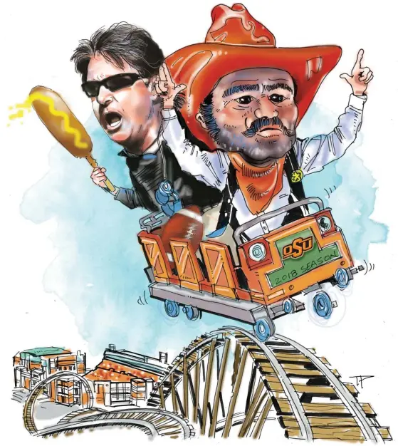 ?? [ILLUSTRATI­ON BY TODD PENDLETON, THE OKLAHOMAN] ?? It has been a rollercoas­ter season for coach Mike Gundy and OSU with two top-25 wins but several confoundin­g losses.