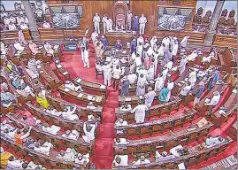  ?? PTI ?? Rajya Sabha proceeding­s disrupted during the Monsoon Session in New Delhi on Thursday