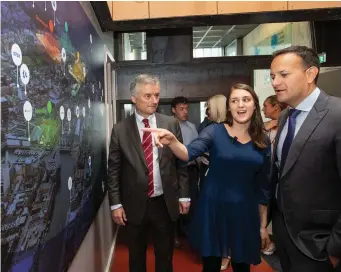  ??  ?? Provost of Trinity College Dublin, Dr Patrick Prendergas­t; Iseult Ward, co-founder of FoodCloud; and Taoiseach Leo Varadkar at the Grand Canal Innovation District launch. Photo: Naoise Culhane