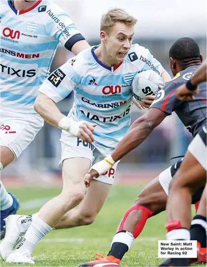  ??  ?? New Saint: Matt Worley in action for Racing 92