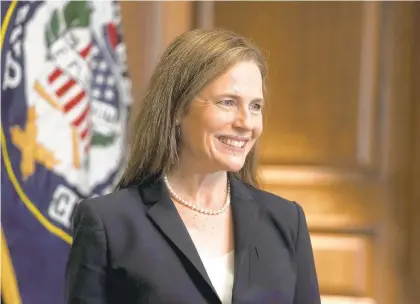  ?? GREG NASH/AP ?? Amy Coney Barrett’s confirmati­on to the Supreme Court has put the three-day extension for mail-in ballots to be received at risk.