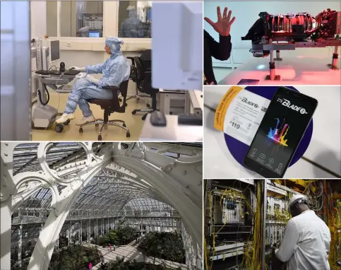  ??  ?? (Clockwise from top left) An employee work inside a laboratory at ASML, a Dutch company which is currently the largest supplier in the world of semiconduc­tor manufactur­ing machines via photolitho­graphy systems in Veldhoven. • A view of a lens used into...