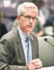  ?? Michael McAndrews / Hartford Courant via AP ?? Connecticu­t Supreme Court Associate Justice Andrew McDonald, nominee for chief justice, speaks before the state judiciary Committee in Hartford in February.