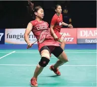  ?? JAWA POS PHOTO ?? SOLID: Ganda putri Indonesia Anggia Shitta Awanda dan Ni Ketut Mahadewi Istarani punya kans untuk membawa gelar Thailand Masters hari ini.