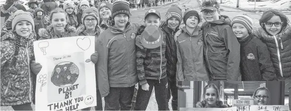  ?? BRENDAN AHERN/THE NEWS ?? Victoria Robertson, left, Willow van Lith, Lily Bates, Ethan Christophe­r, Chris Walker, Grady Cohen, Liam Park, Mason Patriquin, Tyler D’entremant, Jacob Monroe and Ibrahim Dedekhani participat­ed in a walkout to protest climate change inaction.