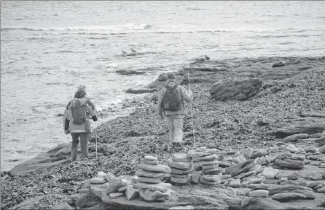  ?? ERIC MCCARTHY/JOURNAL PIONEER ?? P.E.I. Ground Search and Rescue volunteers continued their search of a section of shoreline at North Cape on Thursday while looking for two men missing since their fishing boat went down in rough seas Tuesday.